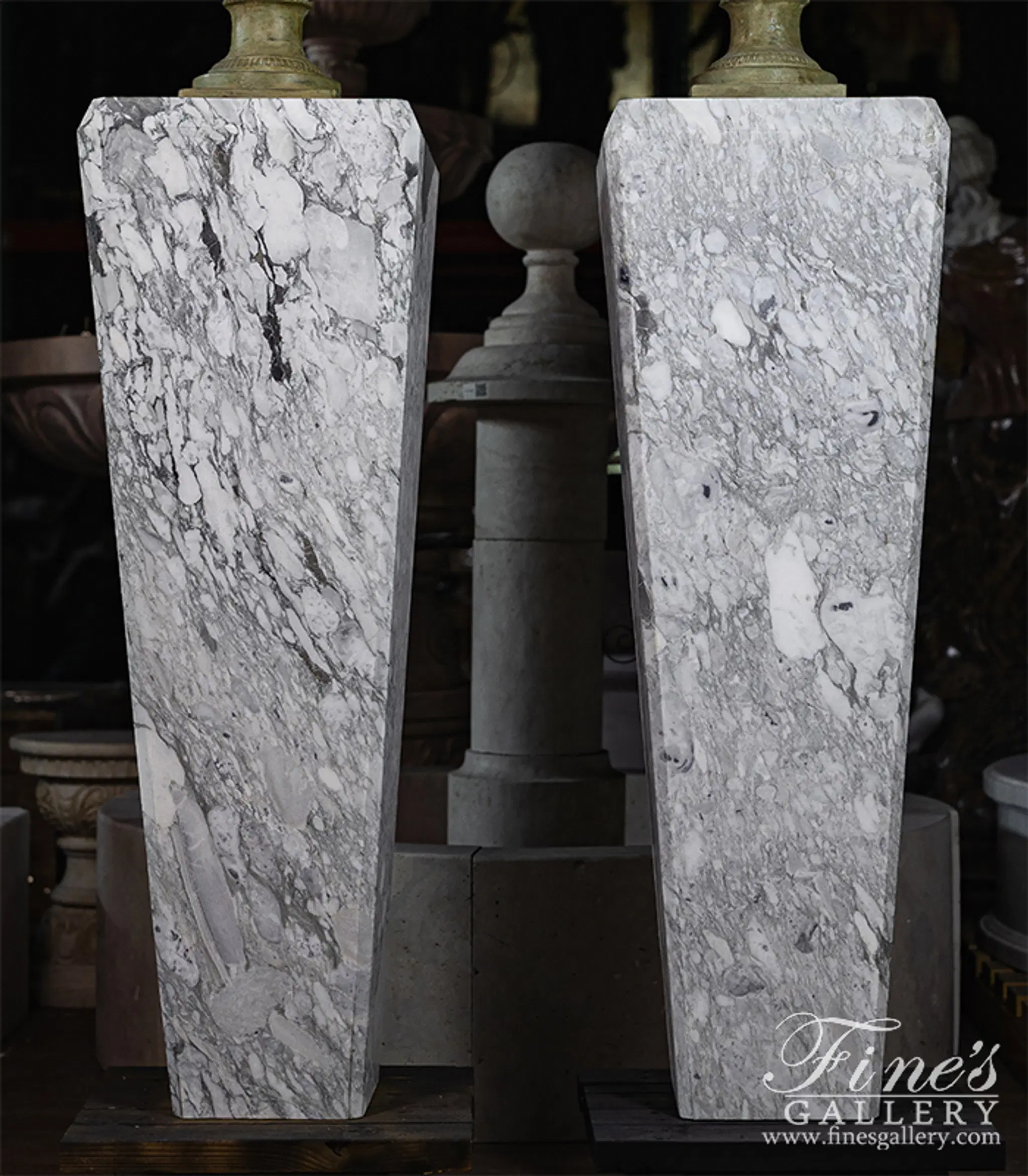 Arabascato Marble Pedestal Pair — Model MBS-294 — Hand-Crafted by Fine's Gallery