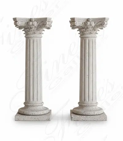 Corinthian Style Pedestal Pair in Classic Light Travertine