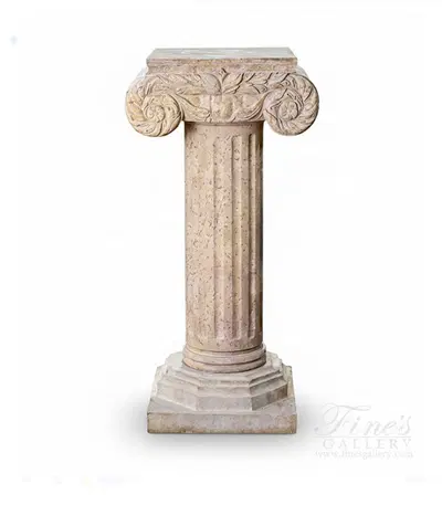 Vintage Ionic Style Pedestal in Rare Hand Carved Marble Circa 1994