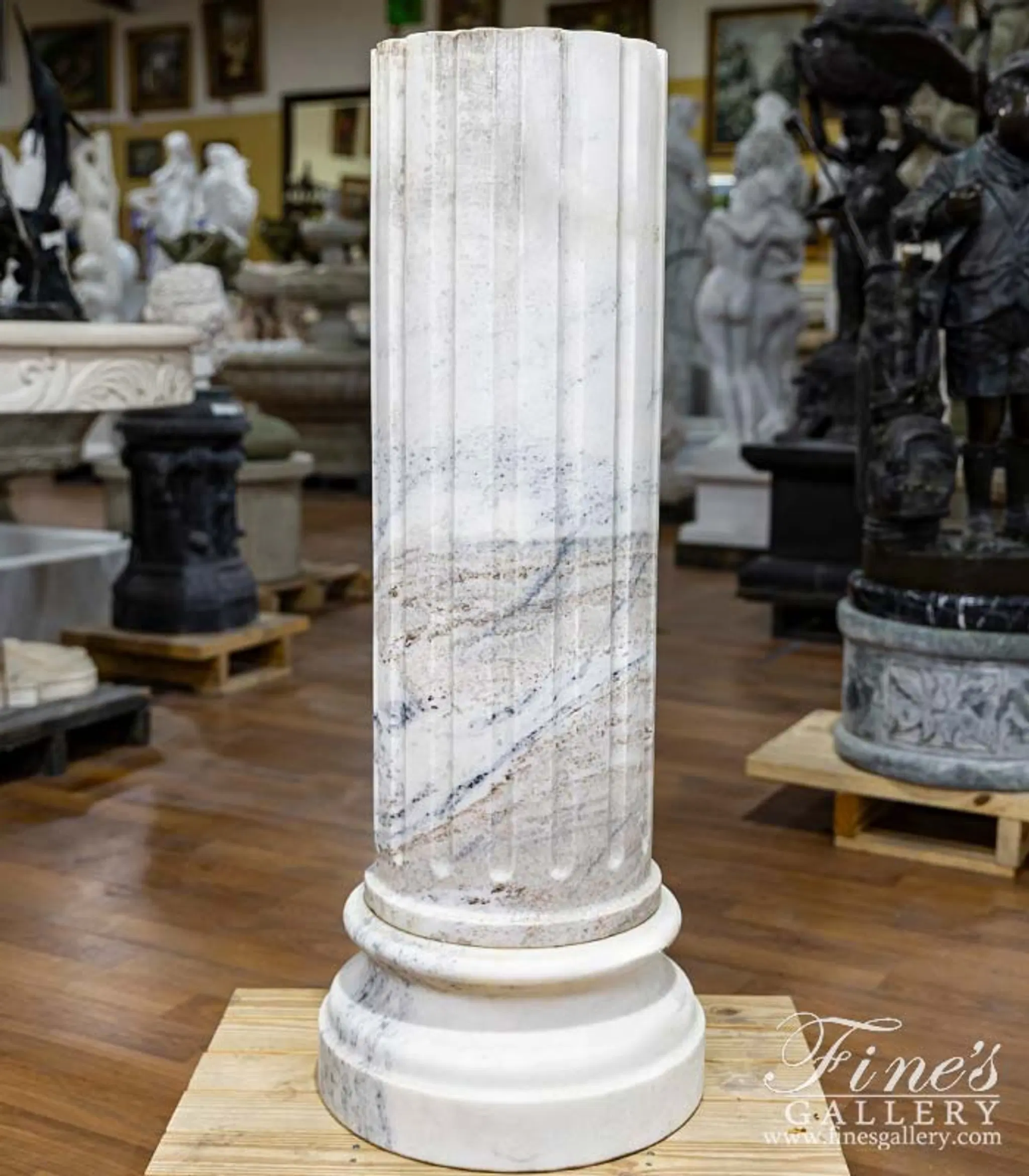 Fluted Pedestal in White Marble