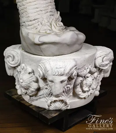 Vintage Ornate Ram Head Themed Pedestal in Statuary Marble