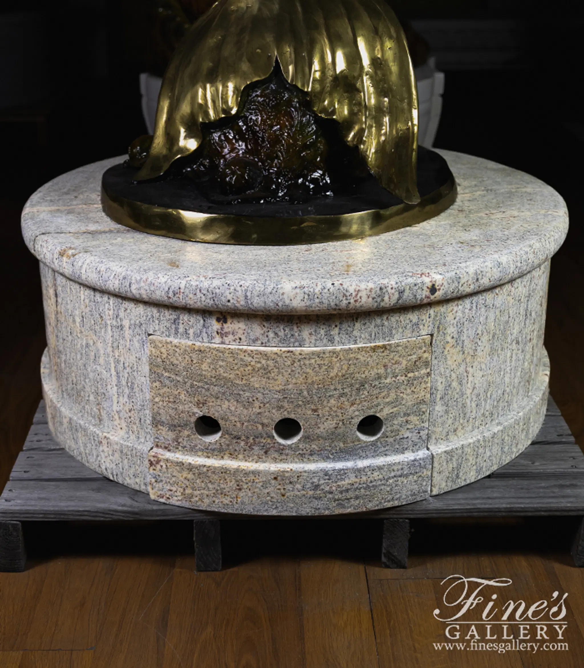 Round Hollow Fountain Base in Antique Griggio Granite — Model MBS-372 — Hand-Crafted by Fine's Gallery