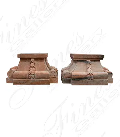 Highly Ornate Carved Pedestal in Rosetta Marble - Luxury Home Decor Statue Base Pair