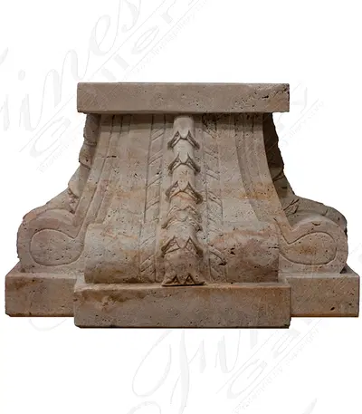 Ornate Hand-Carved Travertine Pedestal - Luxury Marble Base for Home Decor