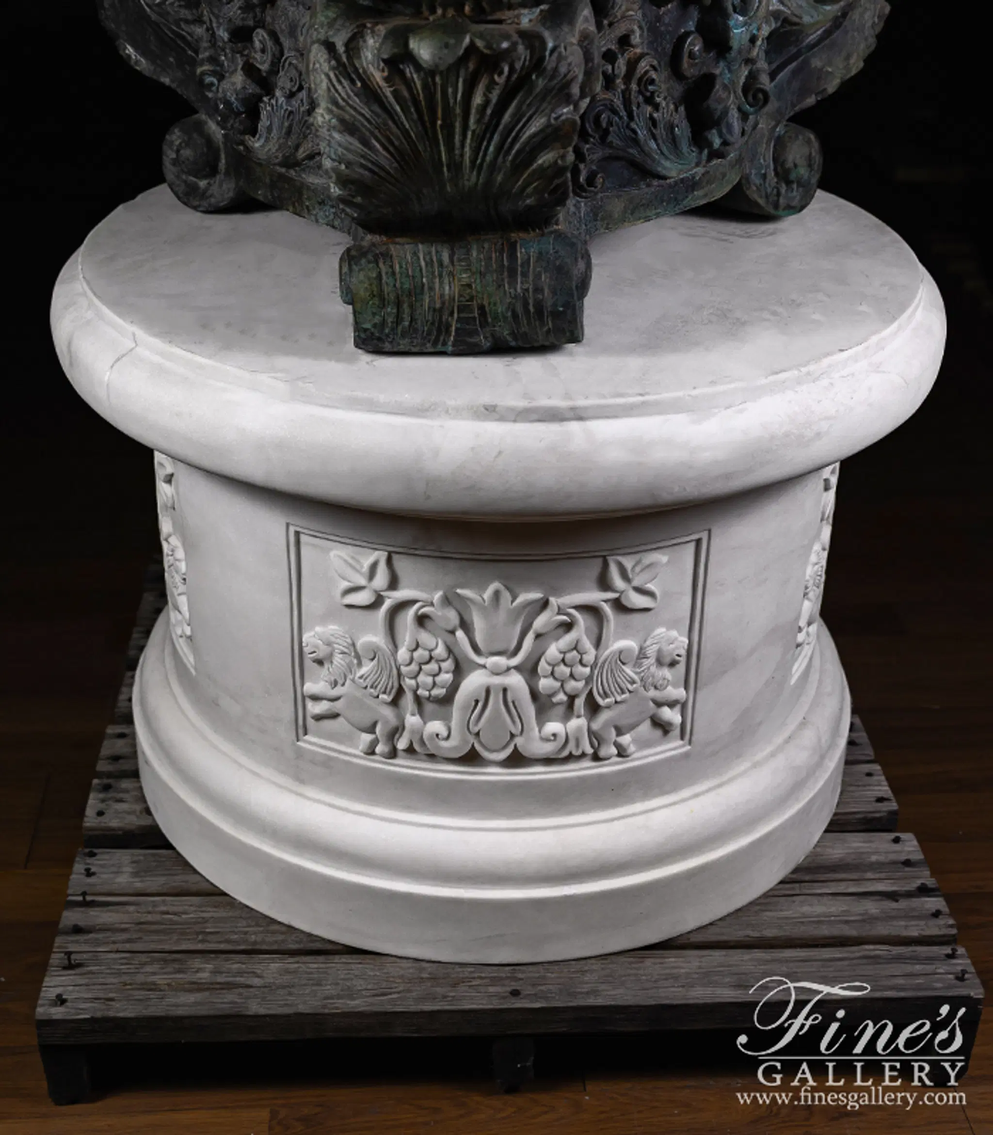 Winged Lions Marble Fountain Base in Statuary Marble — Model MBS-374 — detail view 3