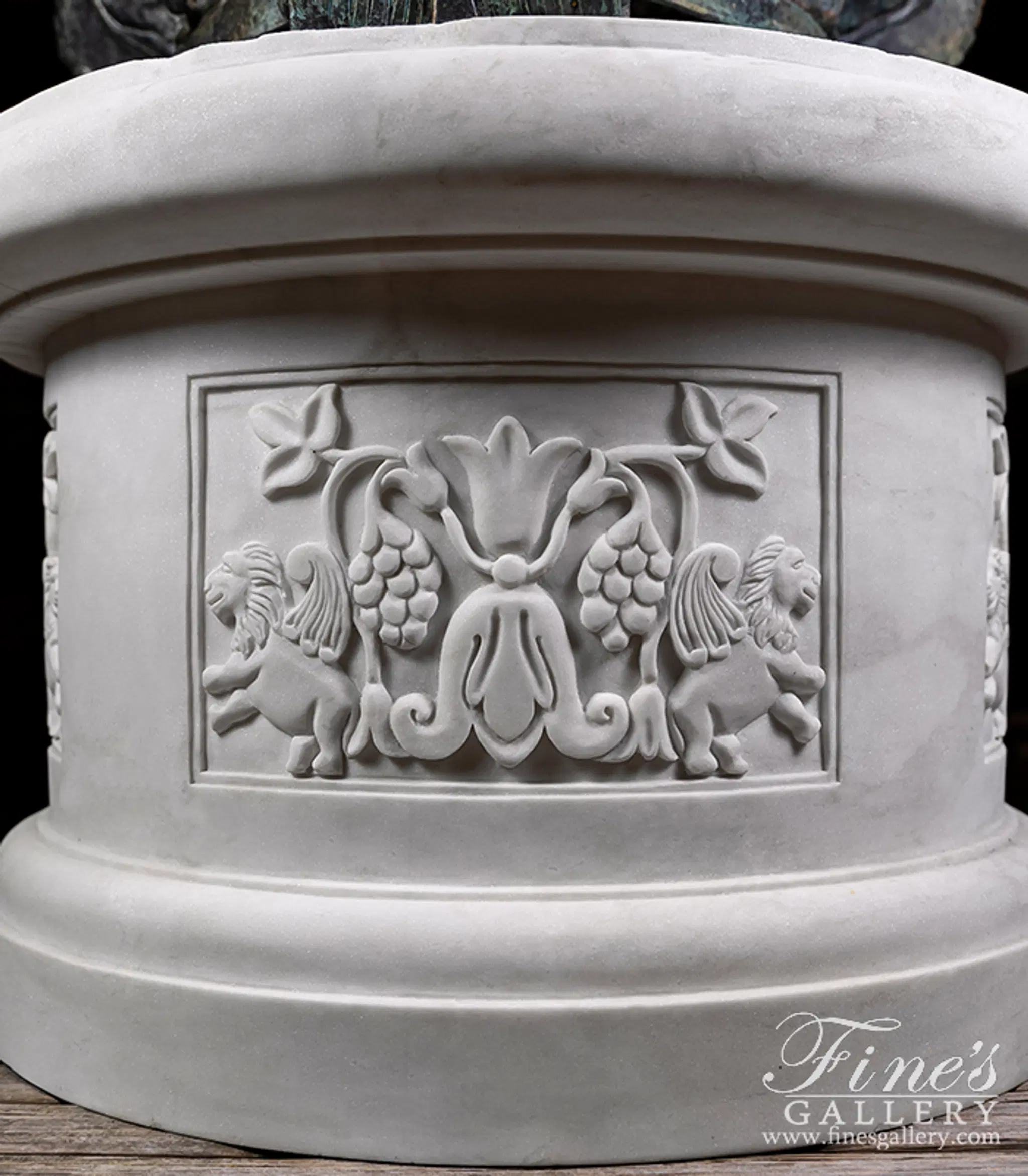 Winged Lions Marble Fountain Base in Statuary Marble — Model MBS-374 — detail view 4