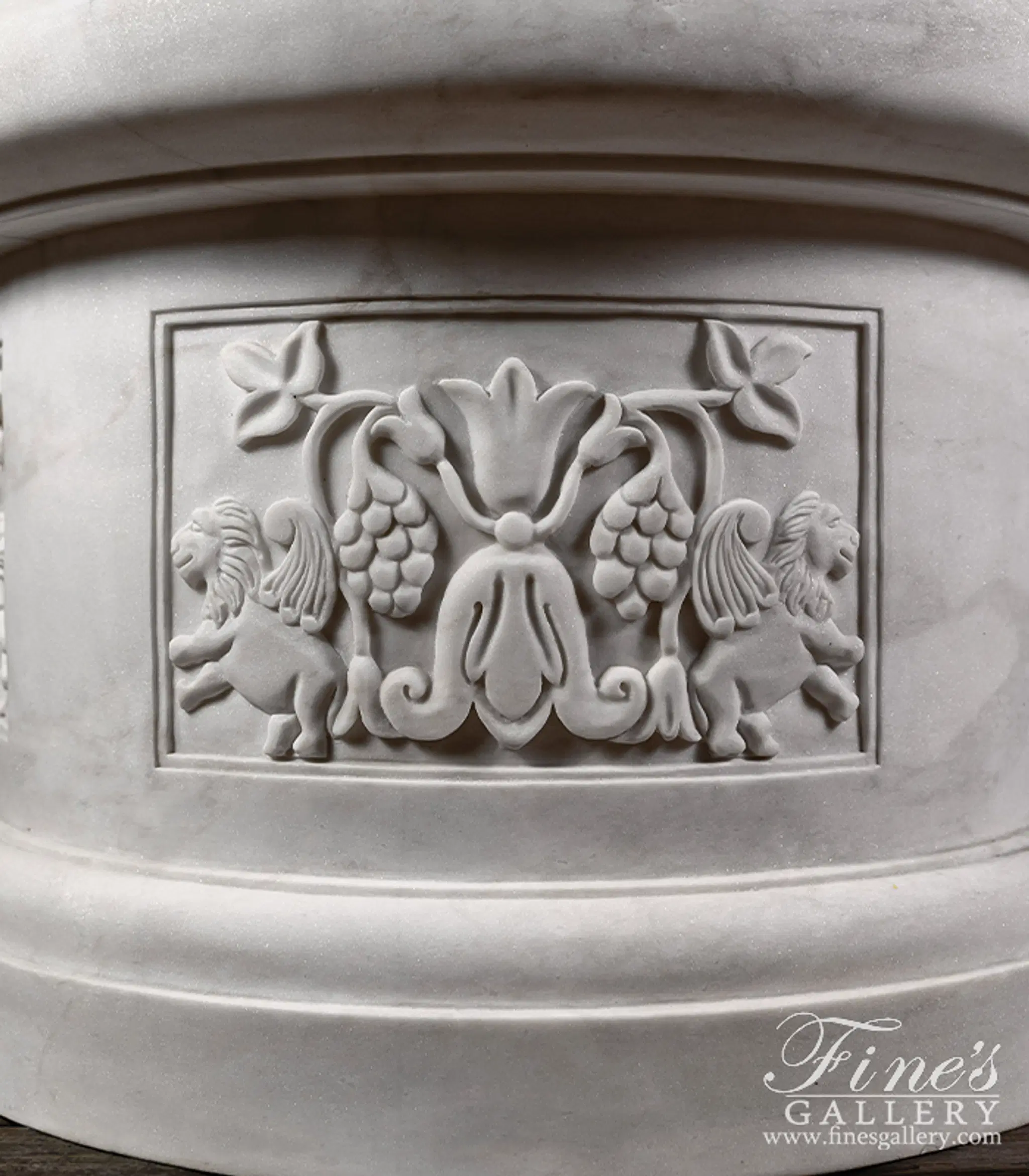Winged Lions Marble Fountain Base in Statuary Marble — Model MBS-374 — detail view 2