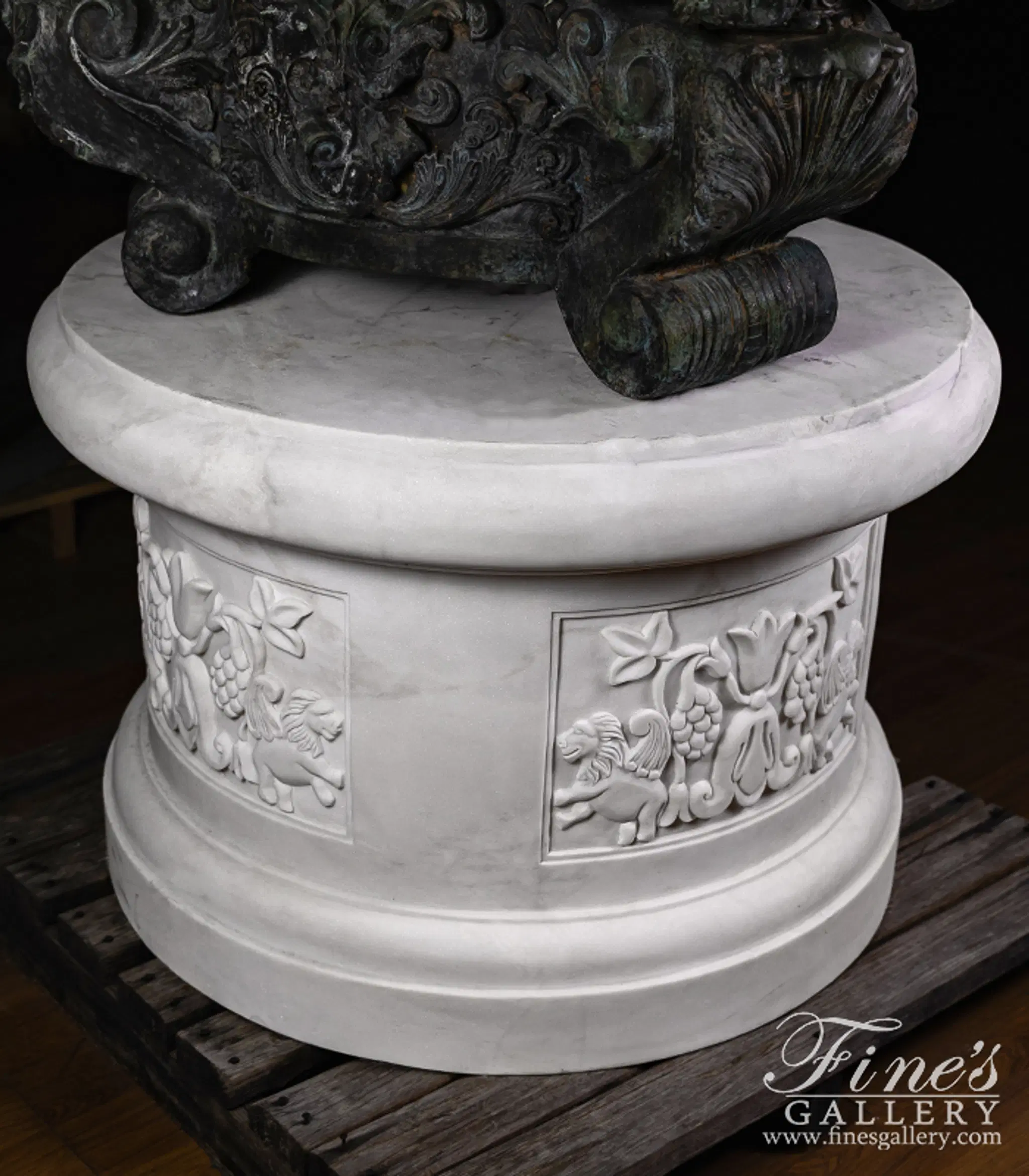 Winged Lions Marble Fountain Base in Statuary Marble — Model MBS-374 — Hand-Crafted by Fine's Gallery