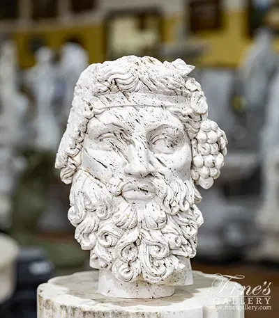 Dionysus Wine God Bust in Italian Ivory Travertine