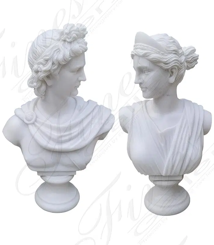 Apollo and Dianna Marble Bust Pair