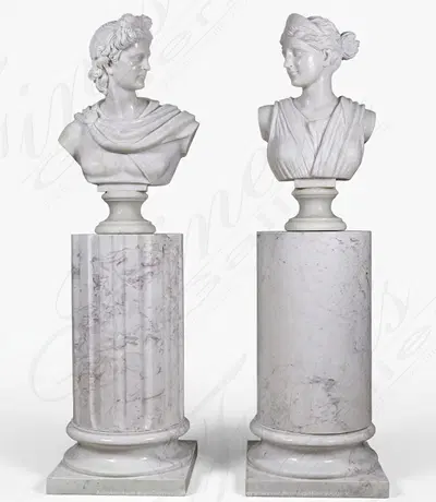 Apollo and Dianna Marble Bust Pair