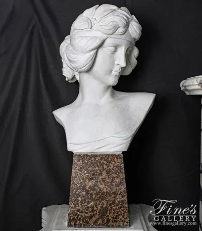 Bust of Art Nouveau Woman in Statuary White Marble