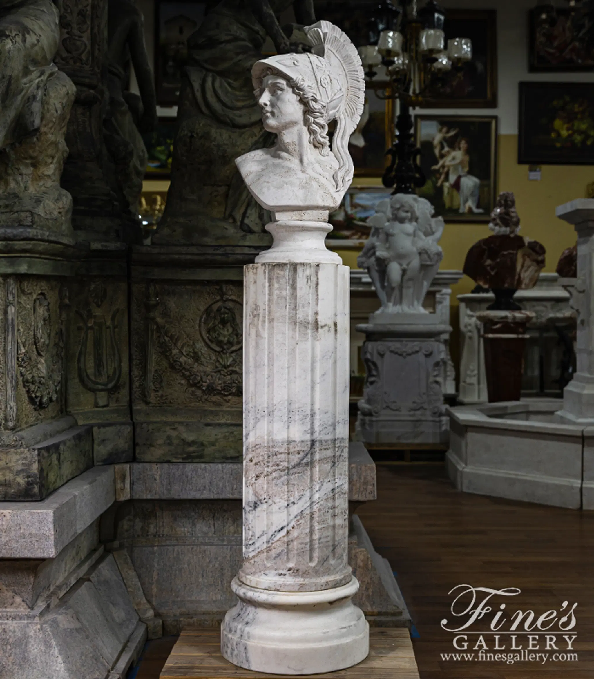 Fluted Pedestal in White Marble — Model MBS-353 — detail view 1