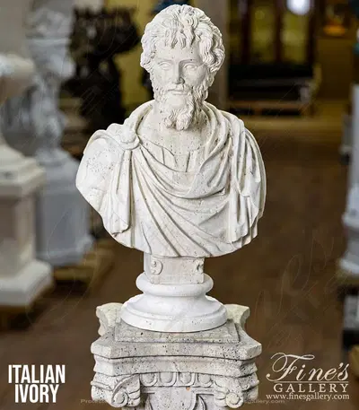 Ancient Roman Emperor Lucius Septimius Severus Bust in Italian Travertine