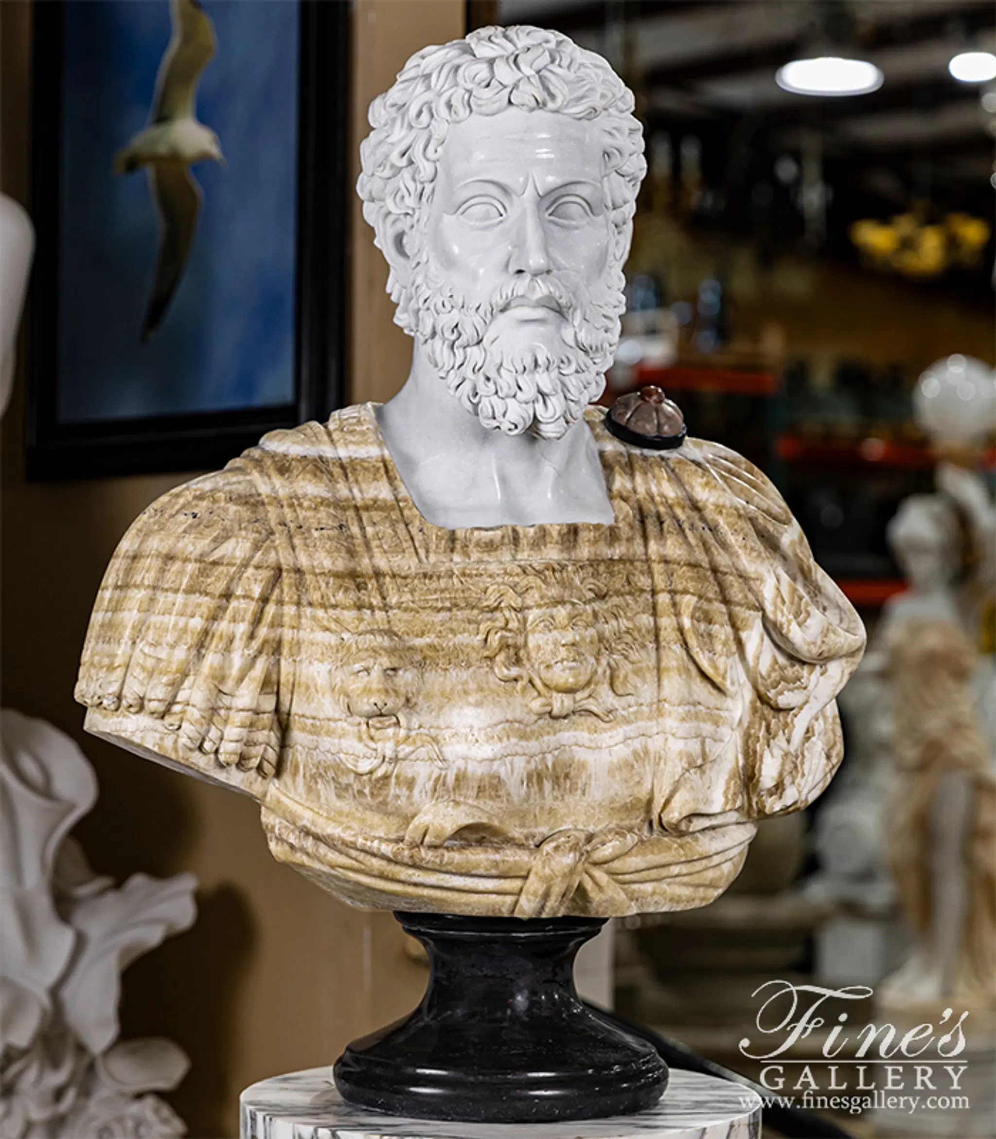 Roman Soldier Bust in Marble and Onyx