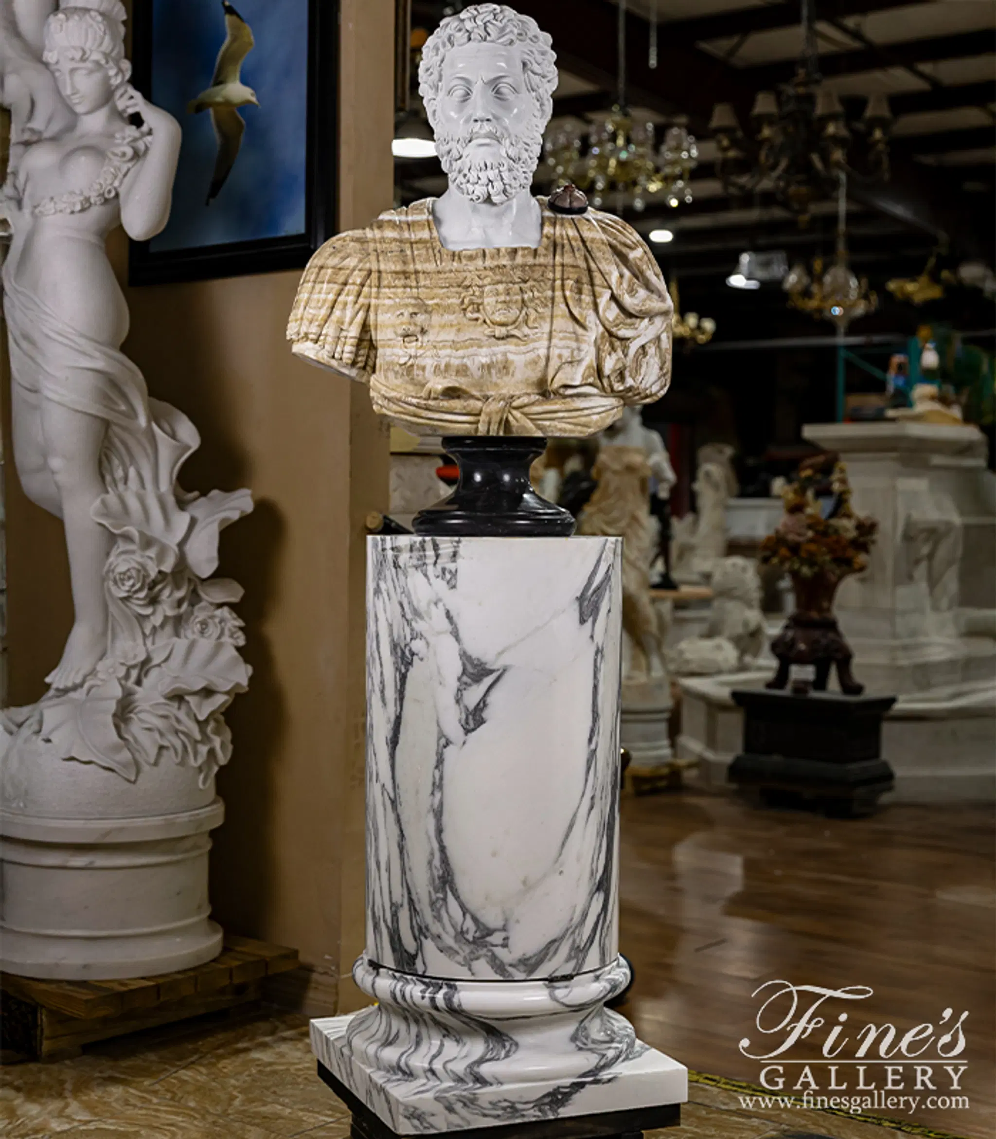 Roman Soldier Bust in Marble and Onyx