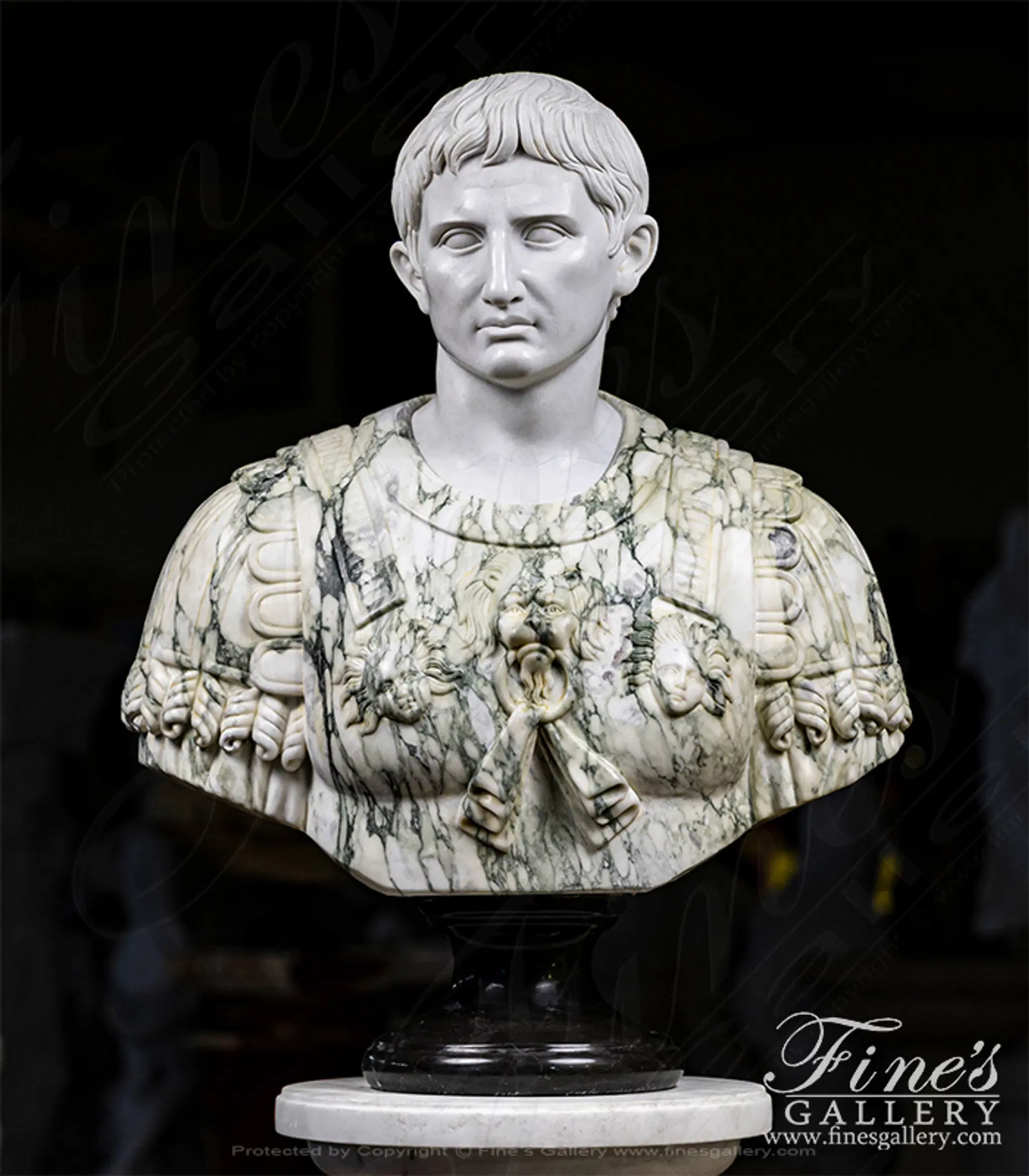 Augustus of Primaporta Bust in Statuary and Arabascato Marble