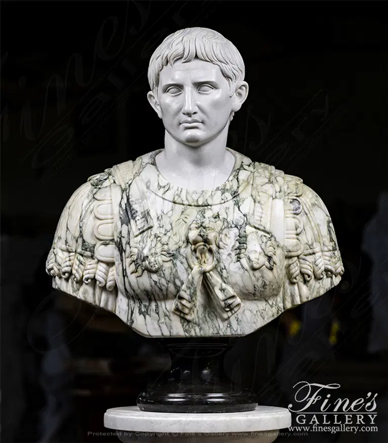 Augustus of Primaporta Bust in Statuary and Arabascato Marble
