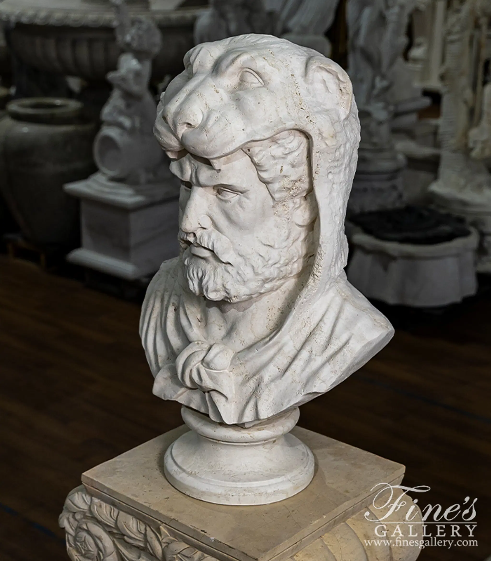 Heracles the Lion Slayer in Italian Ivory Travertine — Model MBT-520 — detail view 5