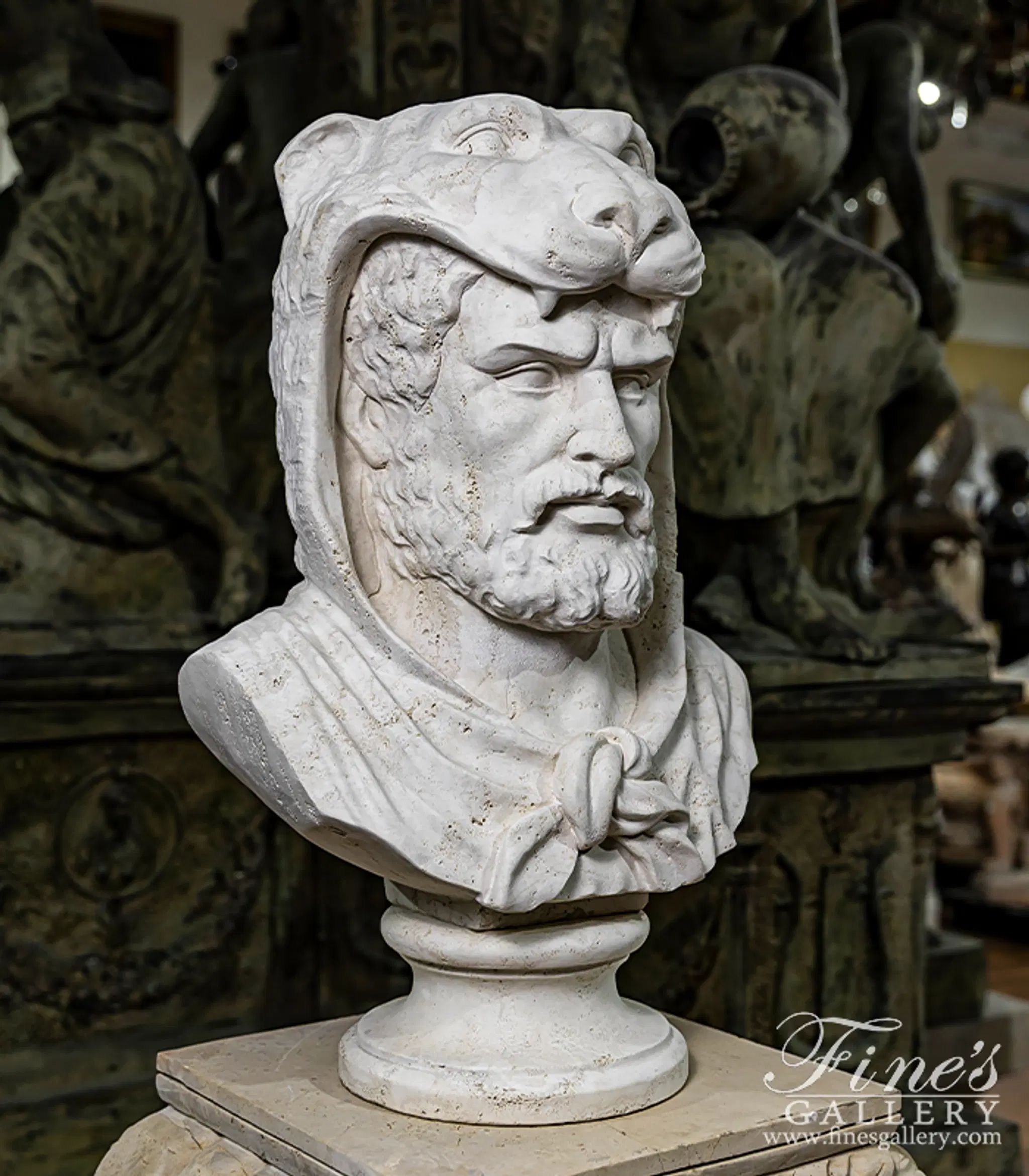Heracles the Lion Slayer in Italian Ivory Travertine — Model MBT-520 — detail view 1