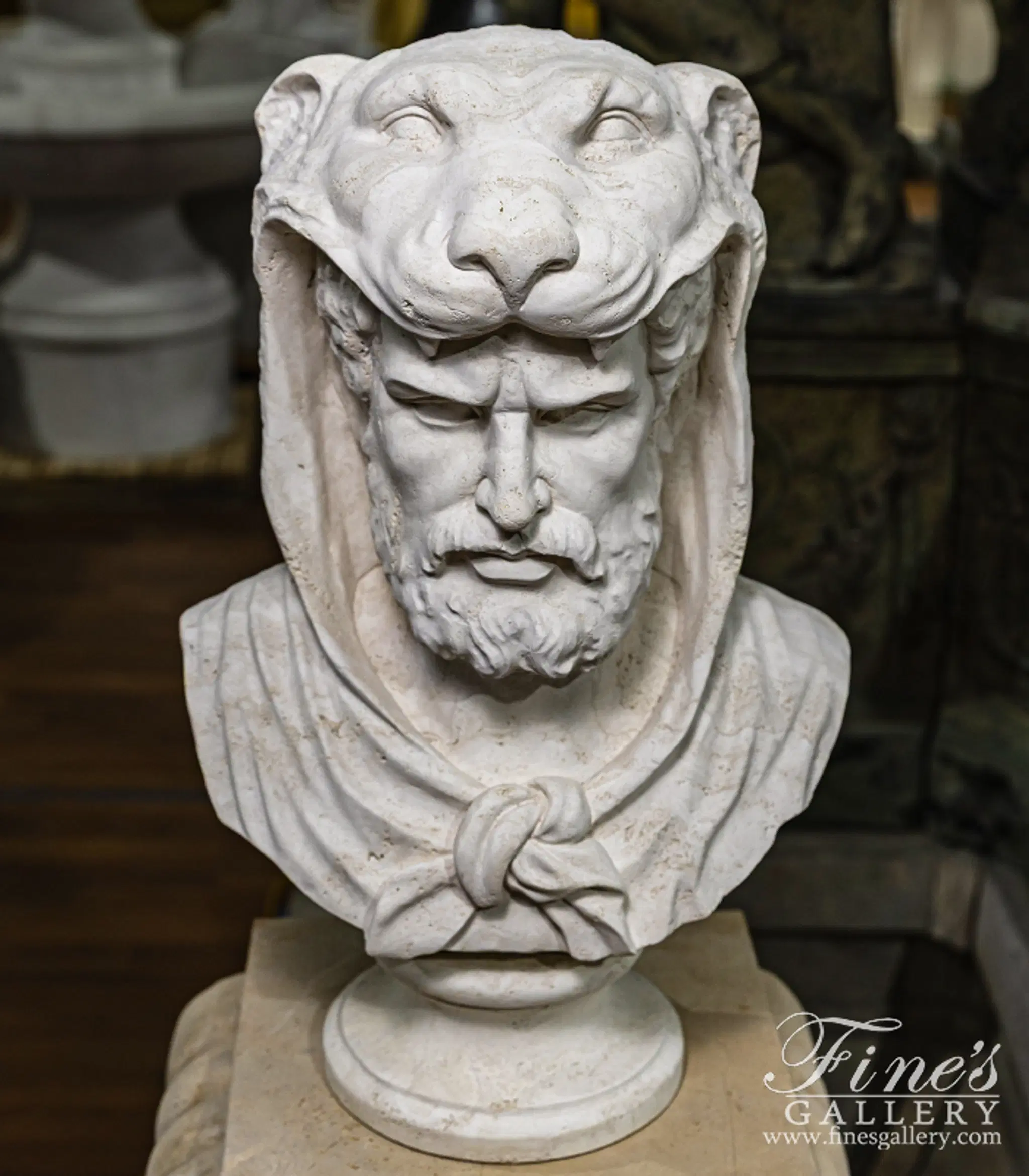 Heracles the Lion Slayer in Italian Ivory Travertine — Model MBT-520 — detail view 2