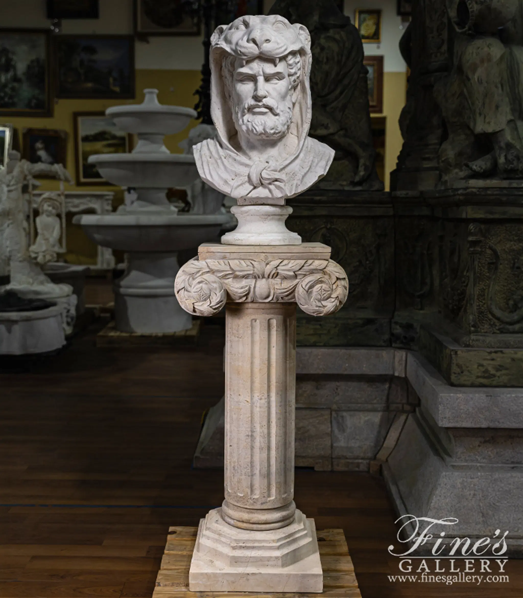 Heracles the Lion Slayer in Italian Ivory Travertine — Model MBT-520 — detail view 3