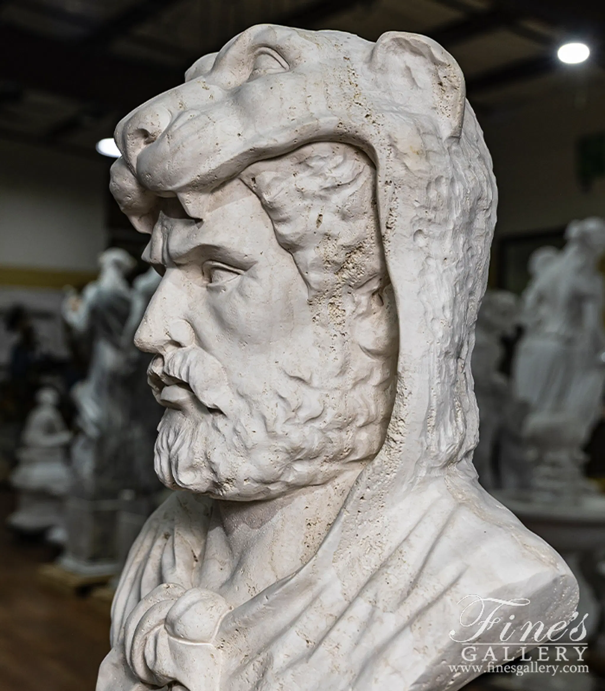 Heracles the Lion Slayer in Italian Ivory Travertine — Model MBT-520 — detail view 4