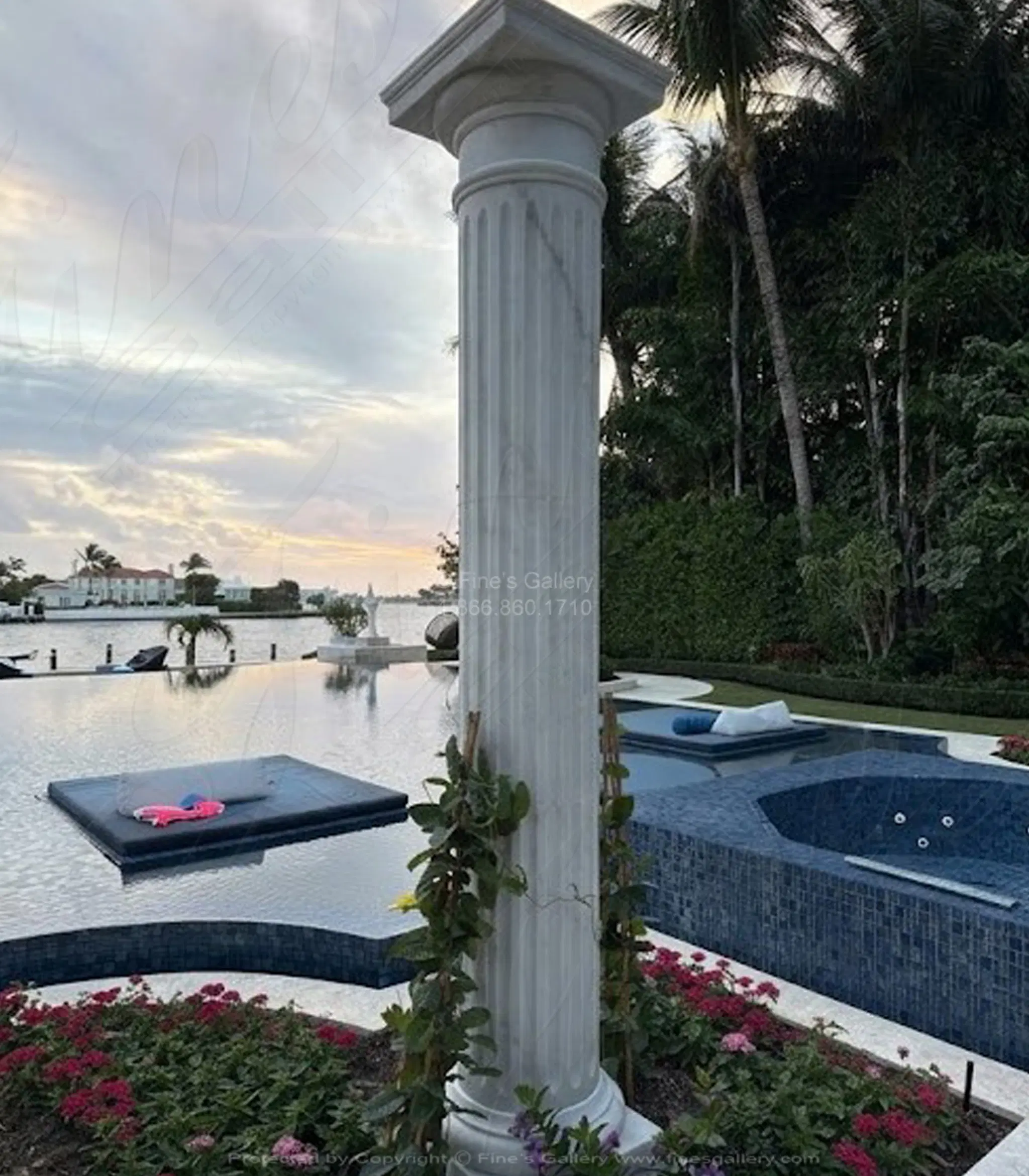 Doric Style Column in Statuary White Marble — Model MCOL-364 — Hand-Crafted by Fine's Gallery