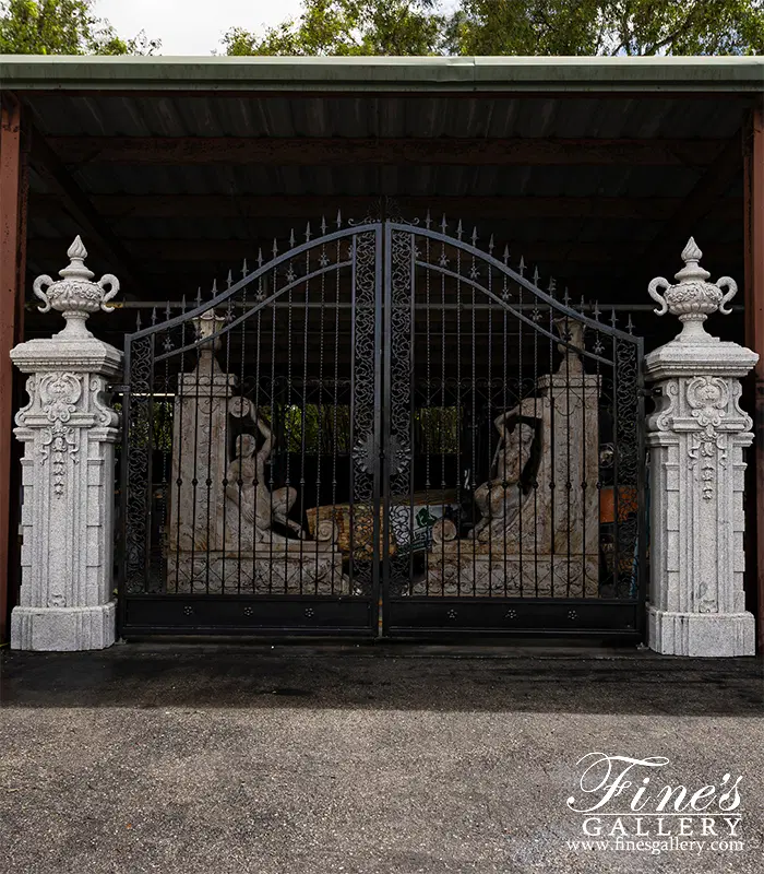 Imperial Granite Entrance Posts & Iron Gate - High Quality