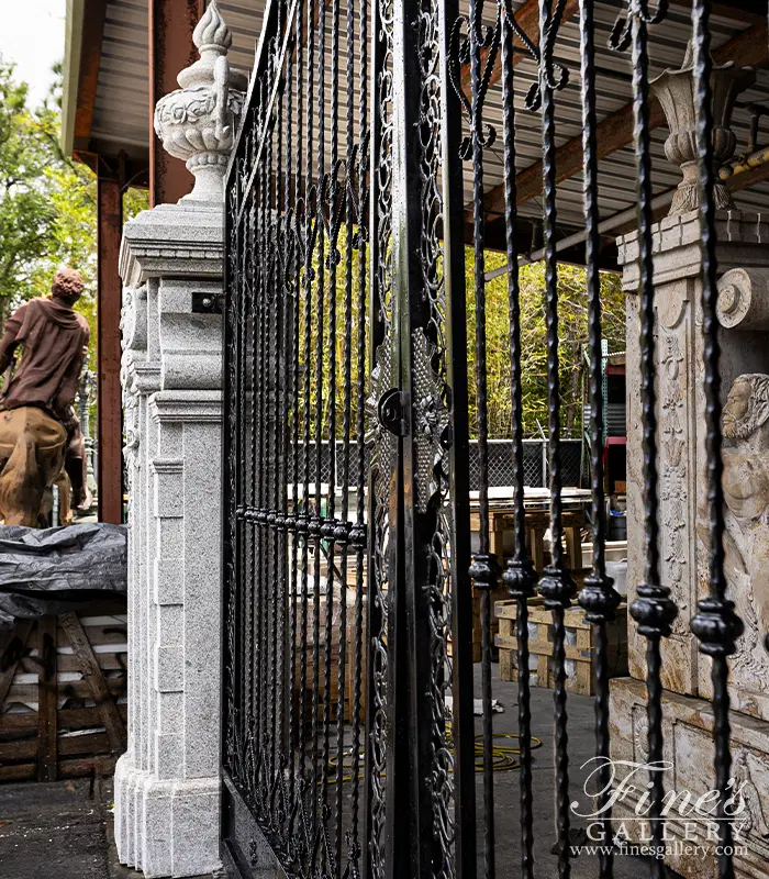 Imperial Granite Entrance Posts & Iron Gate - High Quality