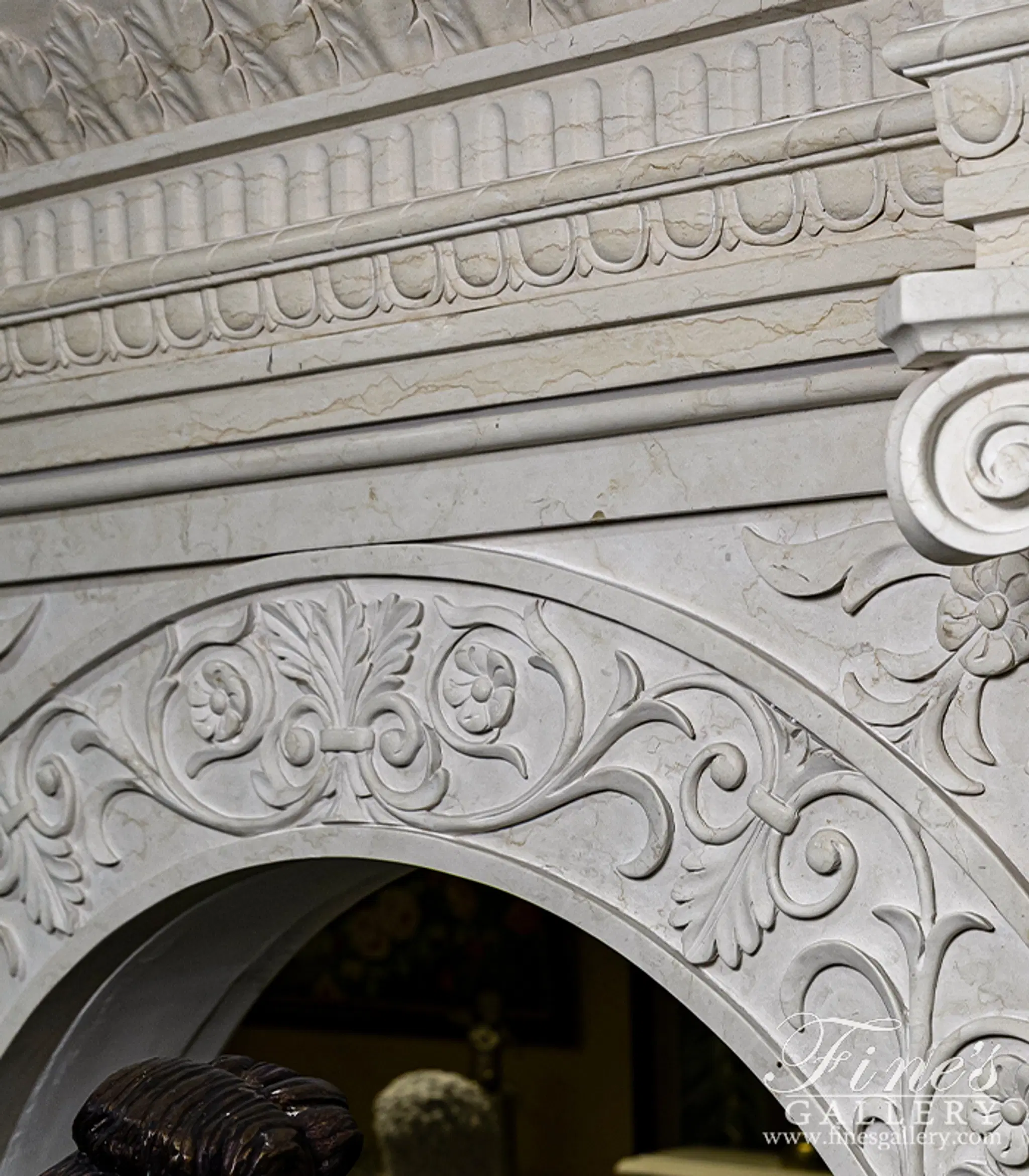 Dental, Egg and Dark, Acanthus Crown Molding in Cream Limestone ( Honed ) — Model MTM-010 — detail view 2