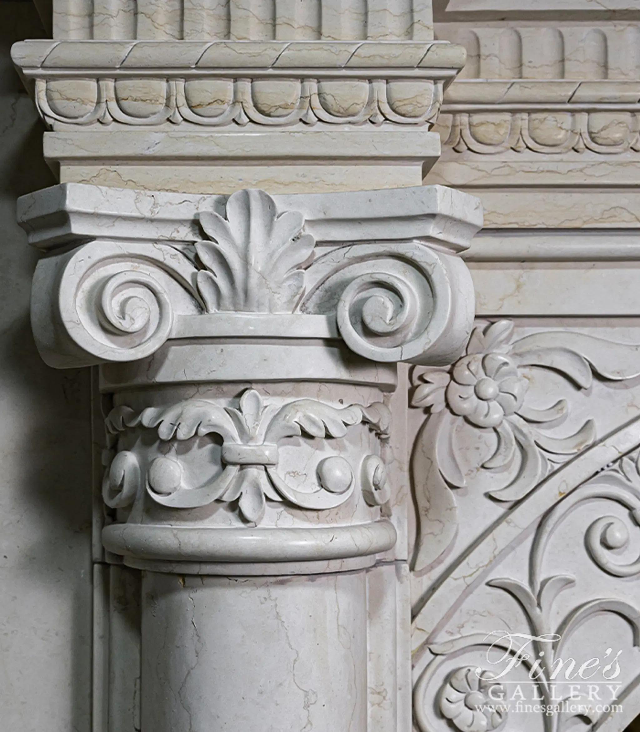 Dental, Egg and Dark, Acanthus Crown Molding in Cream Limestone ( Honed ) — Model MTM-010 — detail view 3