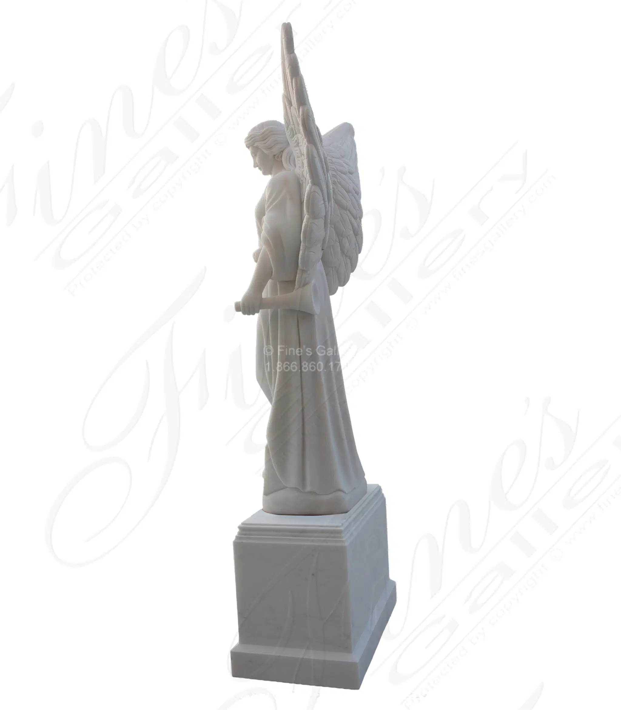 Angel with Trumpet Marble Monument — Model MEM-334 — detail view 1