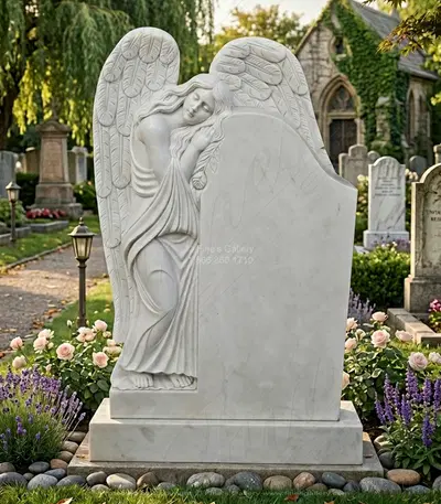 Peaceful Angel White Marble Headstone