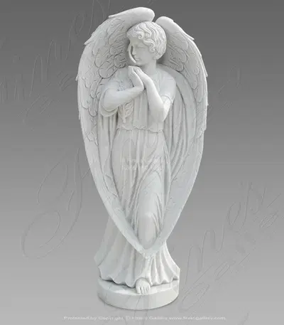 Long Winged Marble Angel Monument