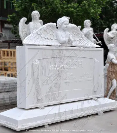 Praying Angel Statuary Marble Monument at 10 feet wide