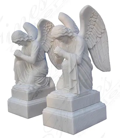 Kneeling Praying Angel Marble Memorial Statue Pair