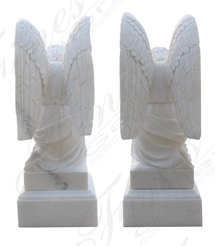 Kneeling Praying Angel Memorial Statue Pair | White Marble