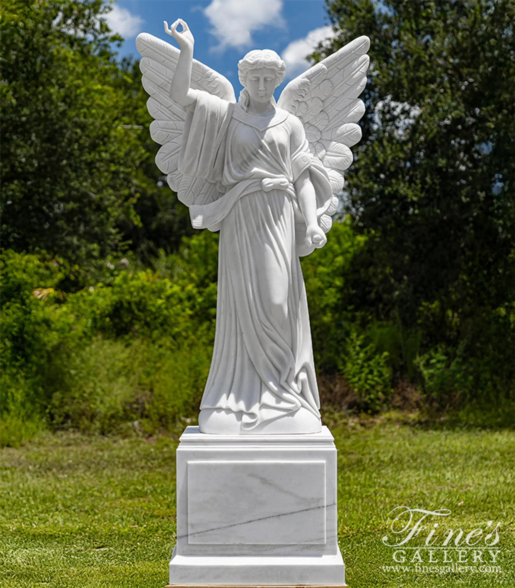 Angel W/Trumpet Monument in Statuary Marble