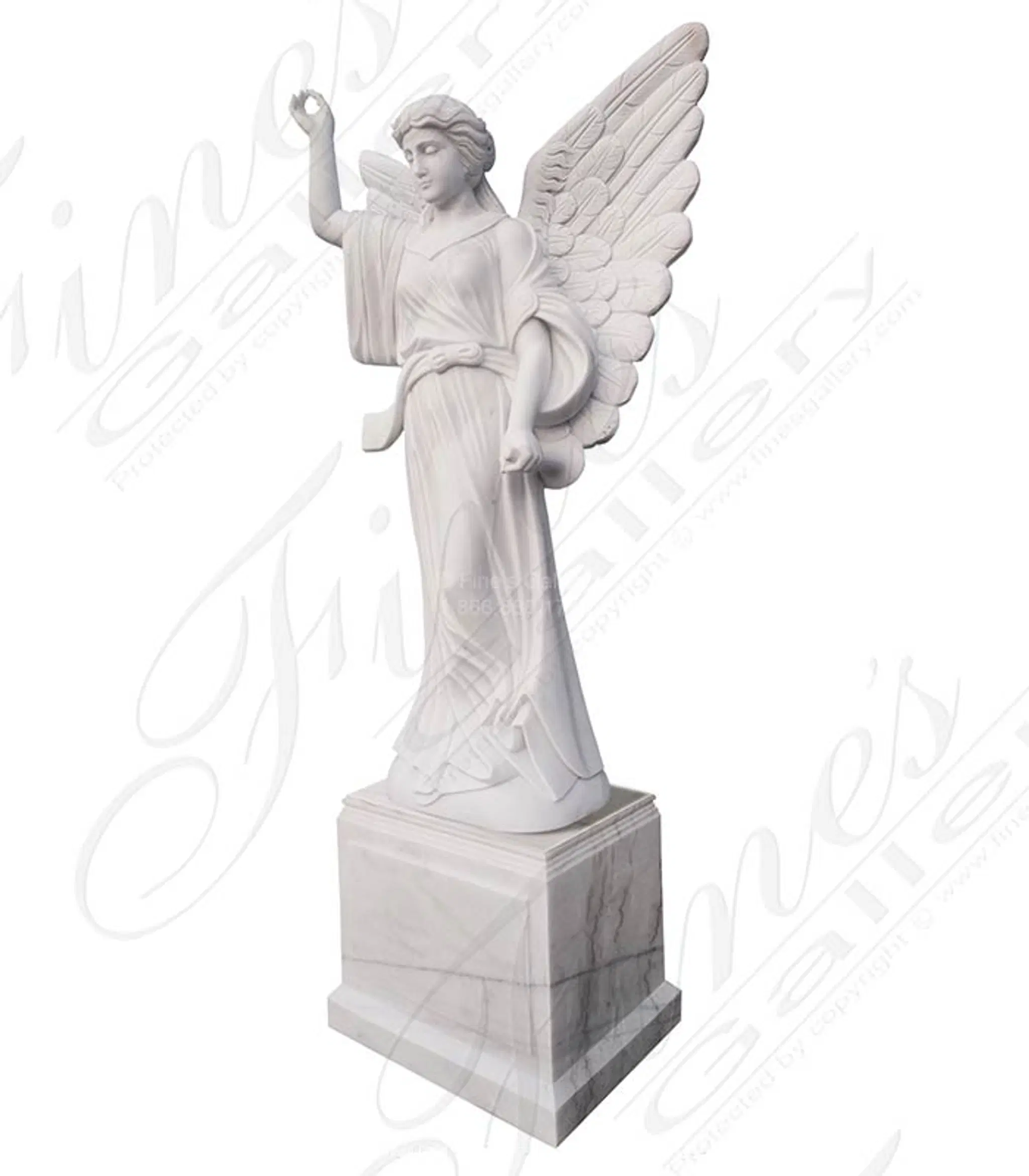 Angel W/Trumpet Monument in Statuary Marble