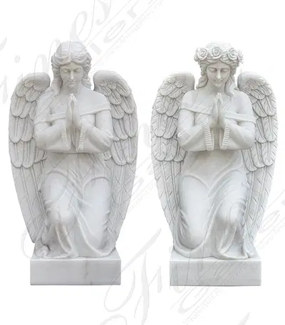 Kneeling Angel Pair in White Marble