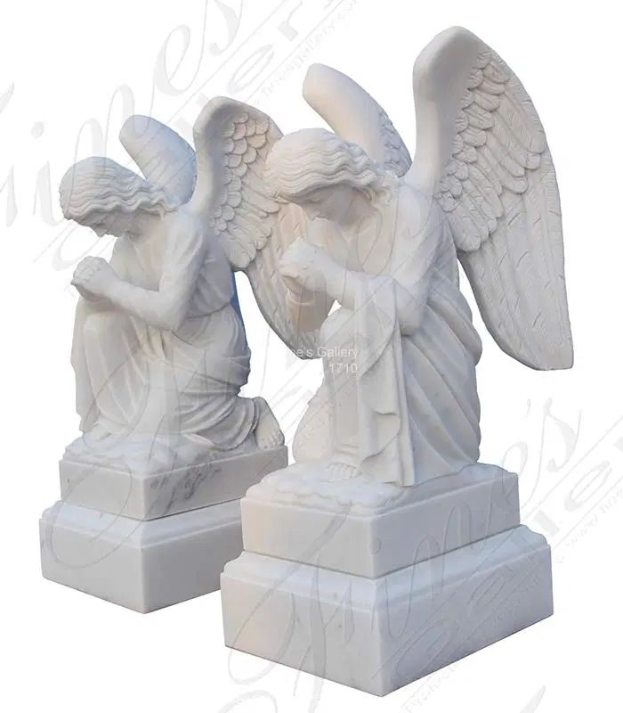 Kneeling Praying Angel Memorial Statue Pair | White Marble