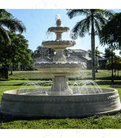 Classical Three Tiered Fountain in Cream Marble