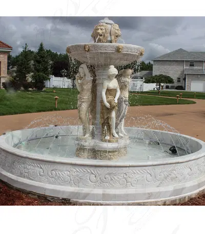 Greek Marble Ladies and Lions Fountain