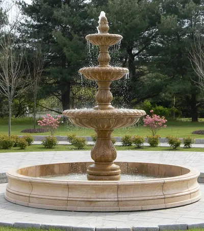 Three Tiered Antique Gold Granite Fountain 
