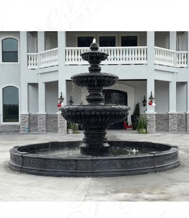 Greek Key Themed Three tier fountain in Black Marble