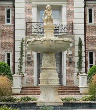 Rustic Italian Boy with Fish Fountain Feature