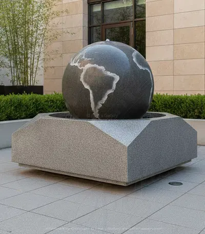 Rotational Black Granite Sphere 'Globe'