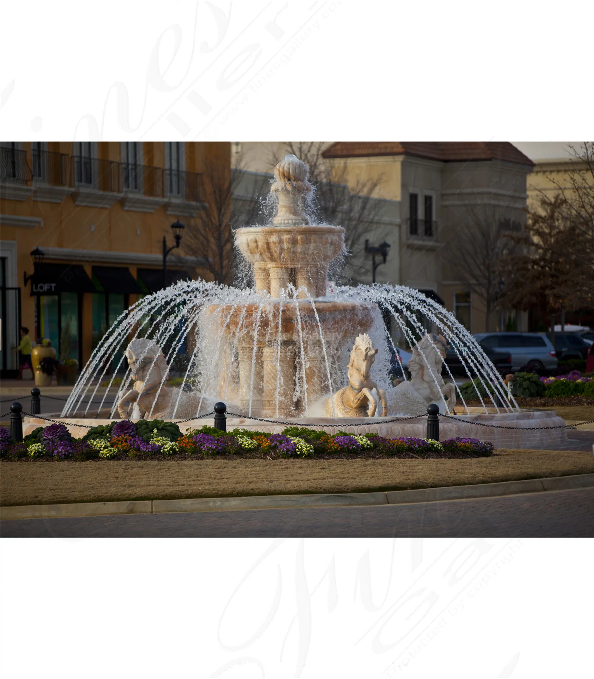 Rearing Horses Grecian Marble Fountain — Model MF-1230 — Hand-Crafted by Fine's Gallery