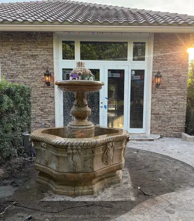 Granite Lion Head Fountain - Elegant Carved Outdoor Water Feature - 35.5" Tall Pool Wall